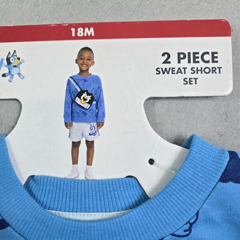 Bluey Sweat Short Set Boys 18M Blue 2 Piece Pouch Sweatshirt Cartoon Shorts Fall
